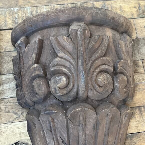 Antique Wooden Architectural Wall Shelf Sconce Hand Carved Primitive Set Of Two - Picture 2 of 16